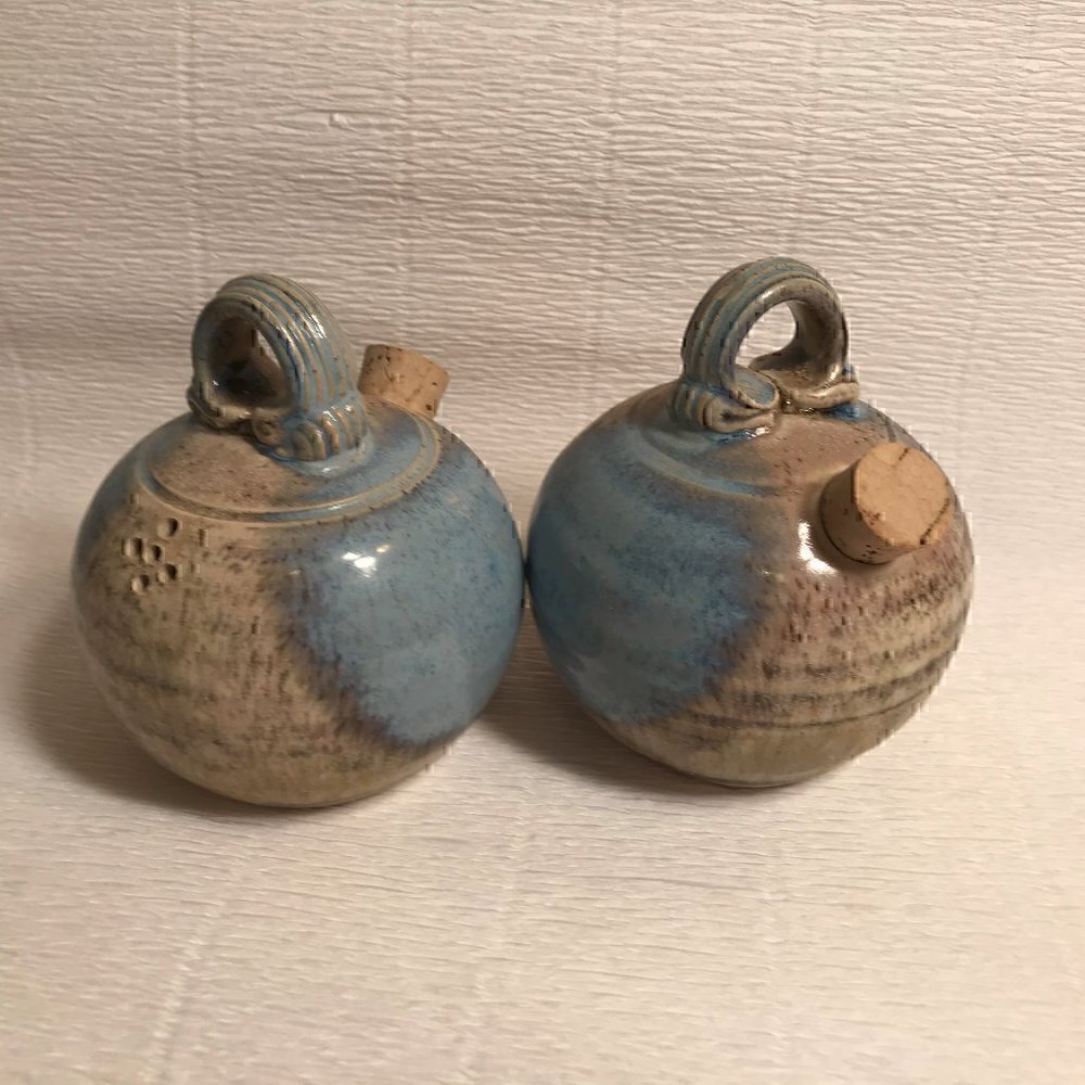 Artisan Ceramic Salt and Pepper Shaker Set - Blue Glaze - Picture 2 of 8